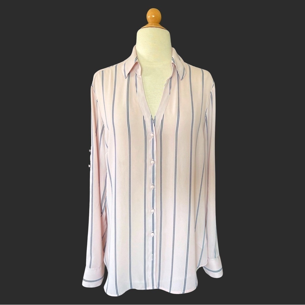 Express Portofino Slim Light Pink stripe Top Blouse V-Neck